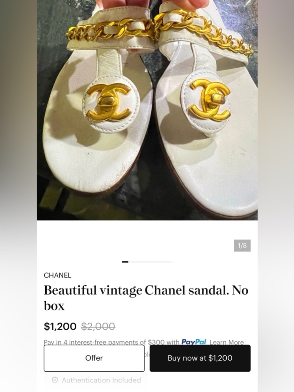 Vintage CHANEL White Leather Sandal with 24k Gold plated Chain and CC turnlock - Picture 6 of 6
